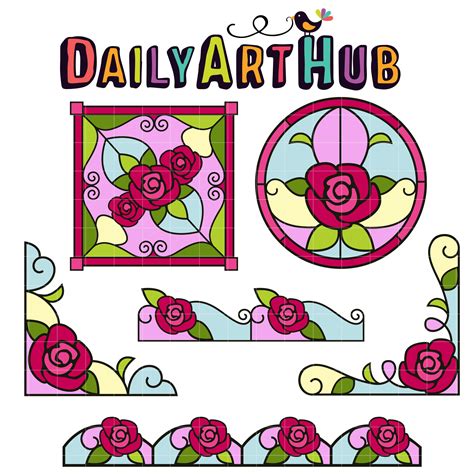 Stained Glass Roses Clip Art Set Daily Art Hub Graphics Alphabets