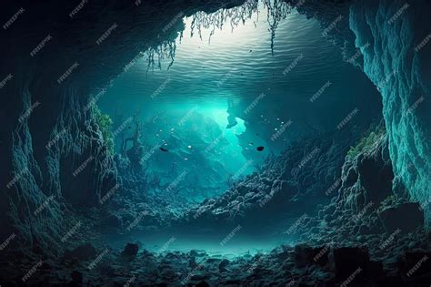 Premium Photo Mysterious Dark Underwater Cave With Reefs Journey To