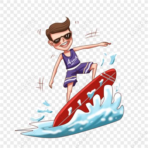 Anime Thick Painted Summer Surfing Boy Illustration Png Png Transparent