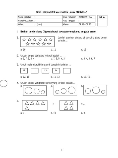 Soal Pts Matematika Kelas 1 Semester 1 Homecare24