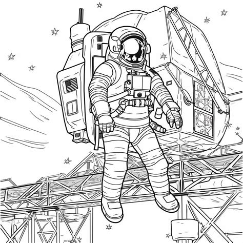 Astronaut Surveying The International Space Station Coloring Page