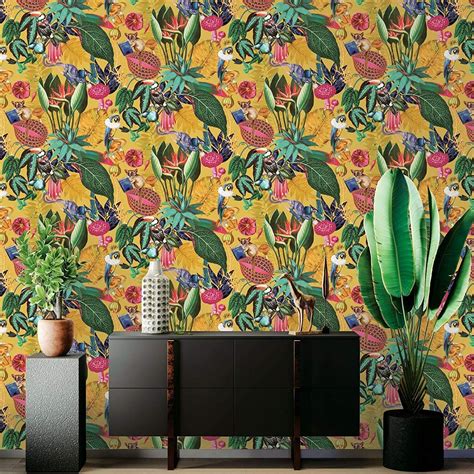 Holden Decor Wonderland Tropical Animals Rainforest Wallpaper Ochre