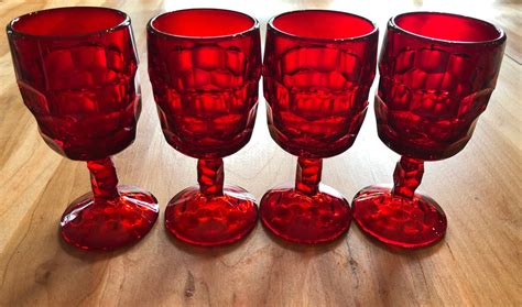 Mid Century Modern Viking Georgian Ruby Red Goblets Set Of 4 Etsy