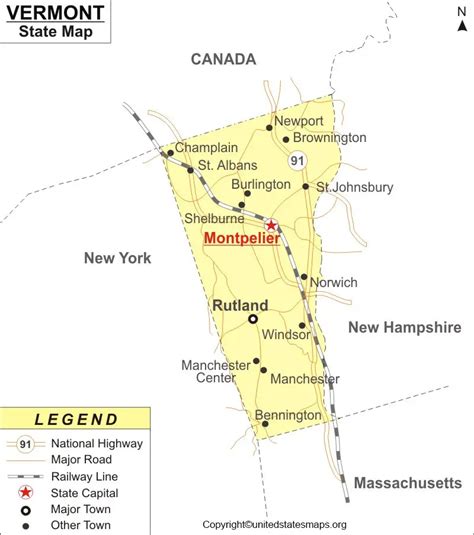Labeled Vermont Map With Capital And Cities In Pdf