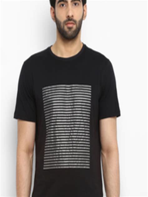 Buy Park Avenue Men Black Striped Round Neck Pure Cotton T Shirt