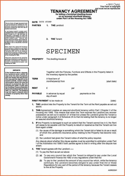 assured shorthold tenancy agreement template