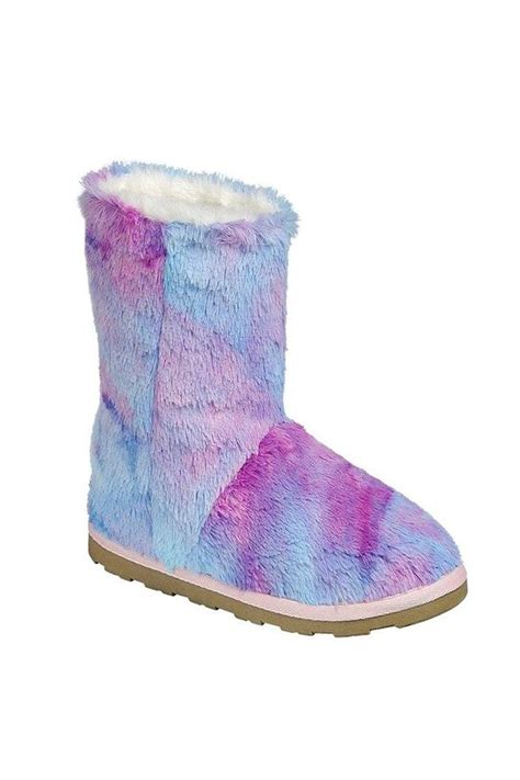 Faux Fur Boots Purple And Blue Tie Dye Sparkle In Pink