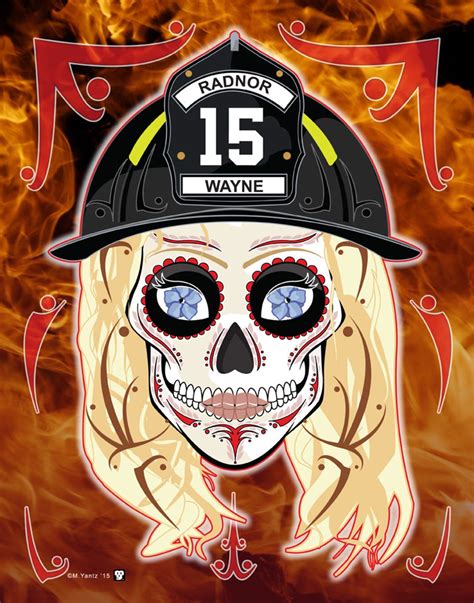 Female Firefighter Sugar Skull 11x14 Print Etsy