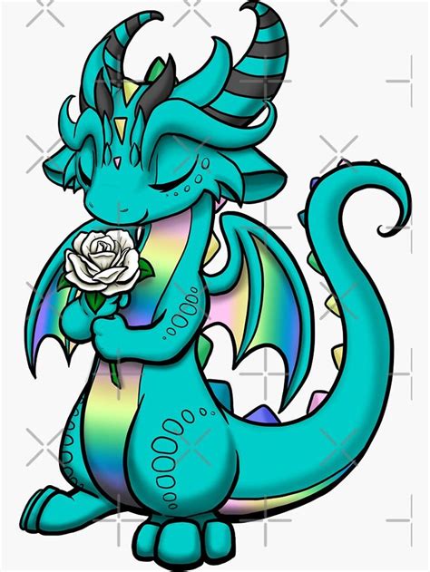 Pastel Rainbow Dragon With Rose Sticker By Rebecca Golins Easy Dragon