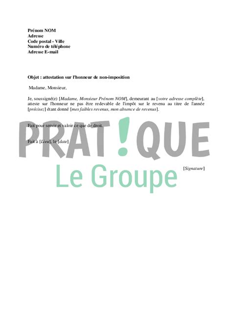 Attestation Sur L Honneur De Non Polygamie Déclaration Sur Lhonneur