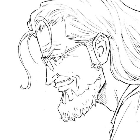 a black and white drawing of a man with long hair beards and glasses