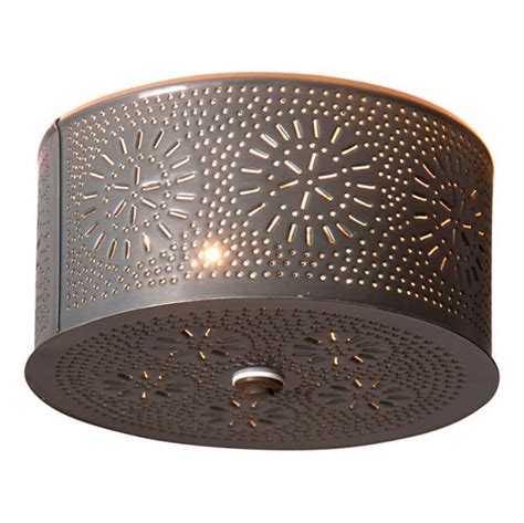 Round Flush Mount Ceiling Light In Country Punched Tin Etsy Ceiling