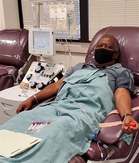 Thefety Tibbs prepares for his first convalescent plasma donatio