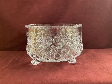 Vintage 3 Footed Cut Glass Bowl Beautiful Heavy 8 3 4 At Mouth 6 1 4 High Crystal Glass