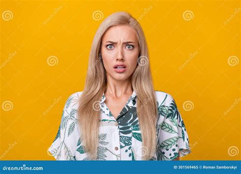 Portrait Of Speechless Offended Girl With Long Hairstyle Wear Flower
