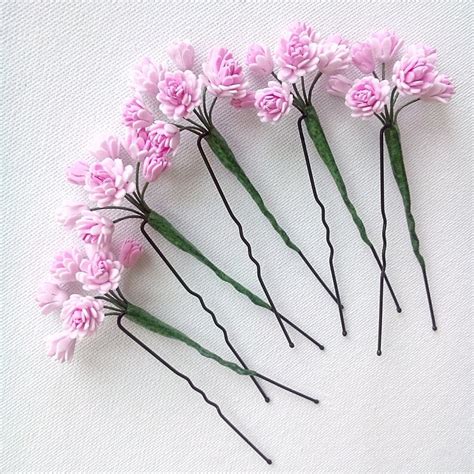 Pink Gypsophila Hair Pins Pink Small Flower Bridal Hairpiece Etsy