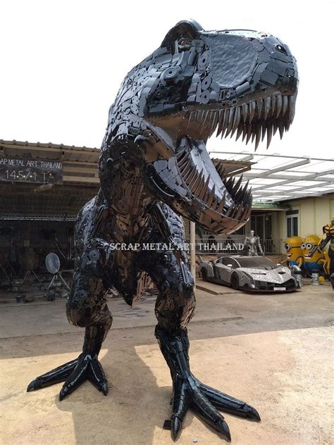T Rex Dinosaur Statue Life Size Scrap Metal Animal Art Made In