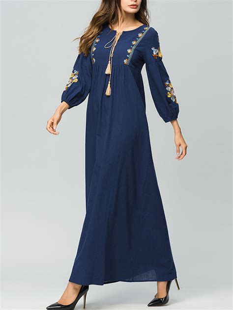 Embroidery Muslim Tassels Maxi Dress With Images Womens Maxi