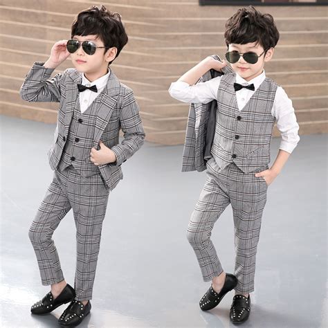 3pcsjacketvestpants New 2017 Kids Plaid School Suit For Boys