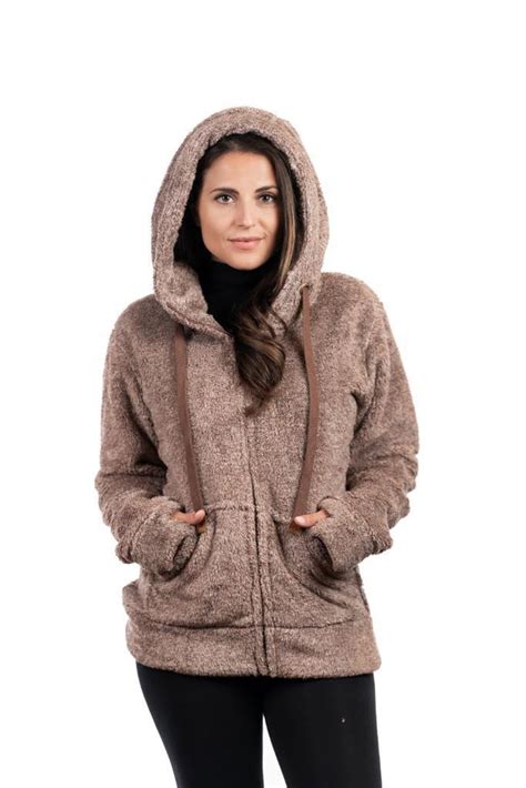 Womens Fuzzy Fleece Hooded Jacket