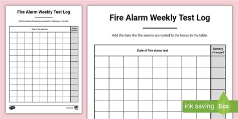 Fire Alarm Weekly Test Log Teacher Made Twinkl