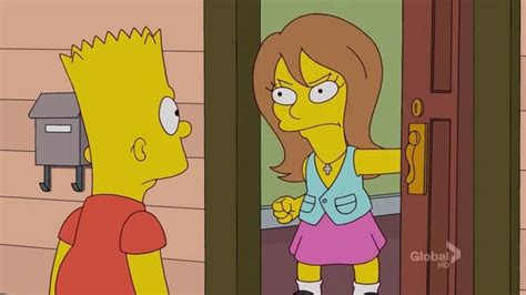 A Woman In A Pink Dress Is Talking To The Simpsons