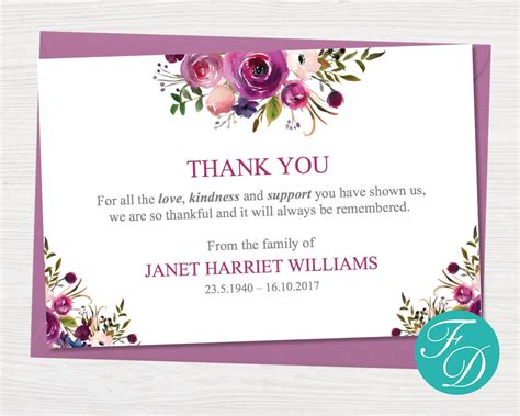Funeral Thank You Notes Printable Funeral Thank You Cards Etsy Canada