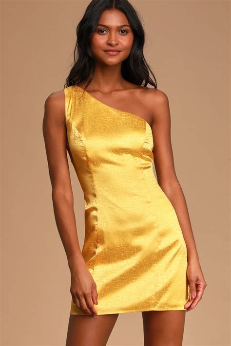 Chic Yellow Dress Yellow Satin Mini Dress One Shoulder Dress Lulus