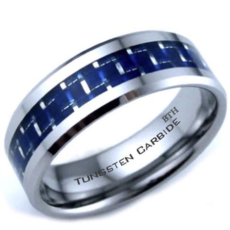Blue Carbon Inlay Mens Scratch Resistant Tungsten Carbide Wedding Band Ring P59 955 Image 