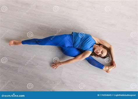 View Of Flexible Girl Stretching While Stock Image Image Of Caucasian Tranquility 176554645