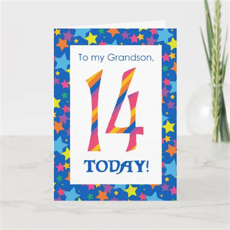 14th Birthday Card For Grandson Stripes And Stars Zazzle