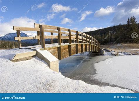 Mountain Footbridge In Winter 2 Stock Image Image Of Footbridge
