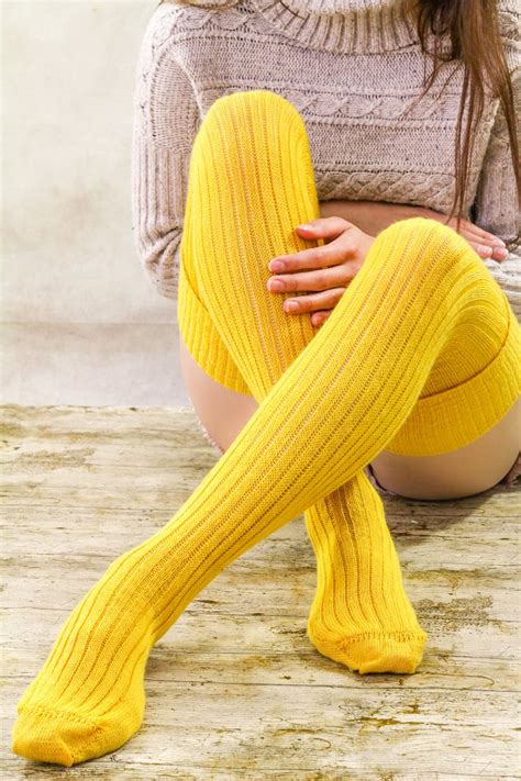AUTUMN Canary YELLOW Wool Thigh High Socks Extra Long Unisex Etsy