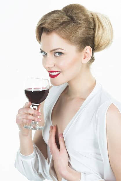 Premium Photo Gorgeous Blond Woman With Glass Of Wine Beautiful