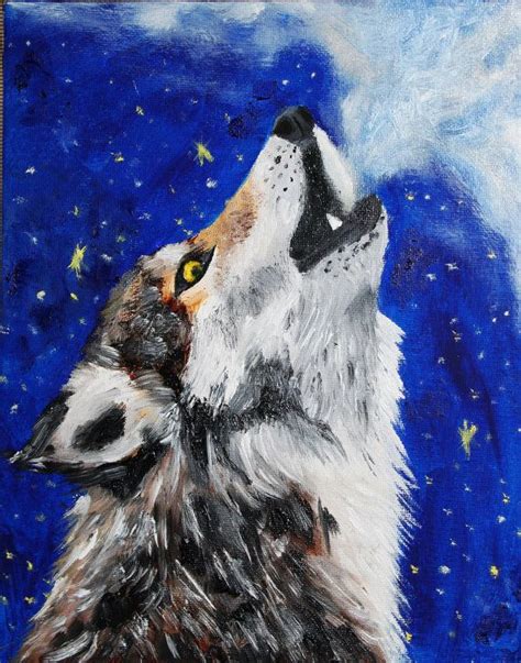 Howling Wolf Original Painting Wolf Art Wolf Howling At Etsy Arte