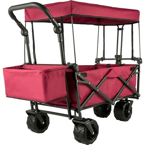 Vevor Collapsible Wagon Cart Red Foldable Wagon Cart Removable Canopy