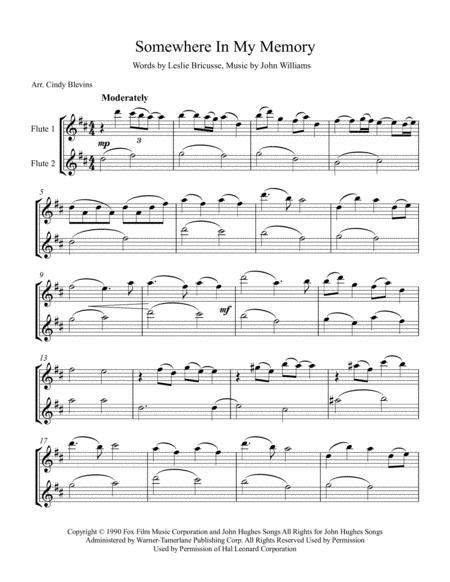 Somewhere In My Memory Arranged For Flute Duet Sheet Music Pdf Download