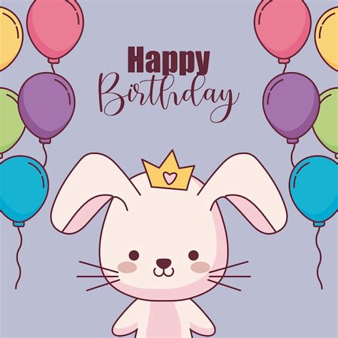 Premium Vector Cute Rabbit Happy Birthday Card With Balloons Helium