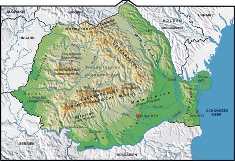 Topographic Map Of Romania Highlighting The Three Most Important Areas