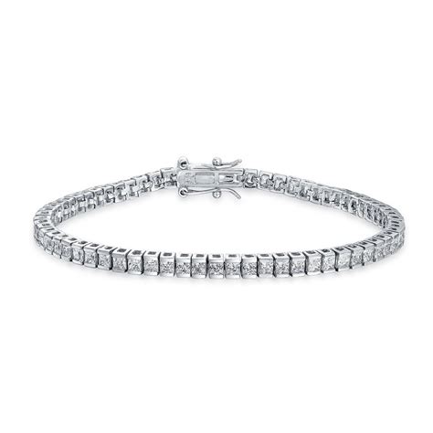 Channel Set Cz Classic Sterling Silver Tennis Bracelet 75in