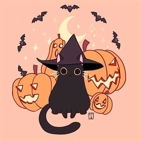 Halloween Cat Clipart Set Cute Halloween Black Cats Clip Art Kawaii