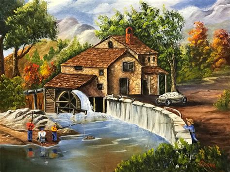 Water Mill Oil Painting Old Water Mill Painting Hand Painted Etsy