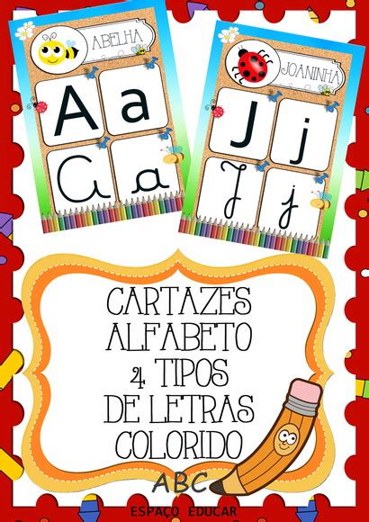 Cartazes Do Alfabeto 4 Quatro Tipos De Letras Colorido 35 No Elo7