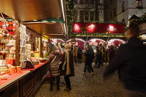 Night Atmosphere Of Weihnachtsmarkt Christmas Market In KÃ¶ln Germany