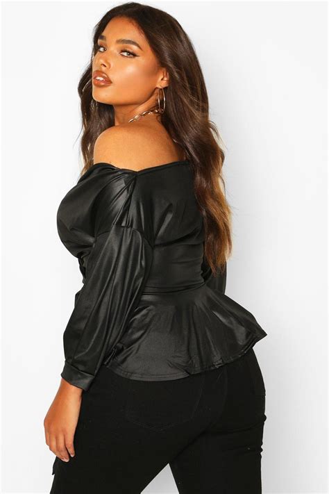 Plus Faux Leather Off The Shoulder Top Boohoo Shoulder Top Off Shoulder Tops Off The Shoulder