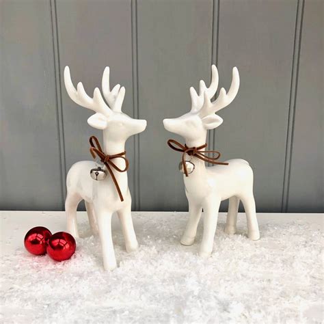 Pair Of White Ceramic Reindeers By Pink Pineapple Home And Ts
