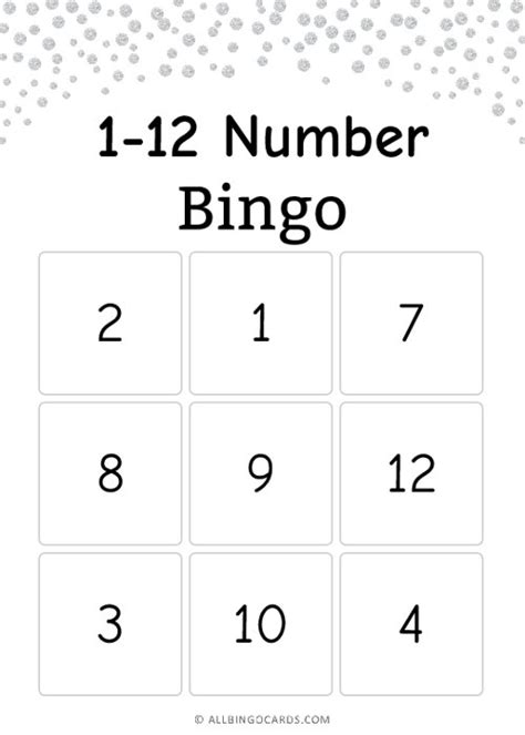 1 12 Number Bingo