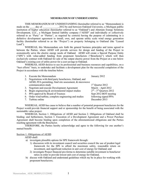 Sample University Memorandum Of Understanding In Word And Pdf Formats