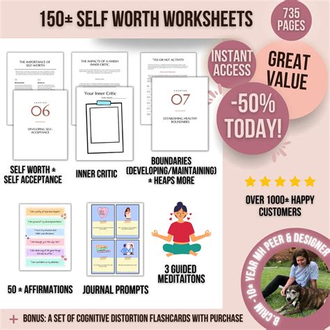 150 Self Worth Worksheets Inner Critic Work Self Love Self Sabotage Boundaries Affirmations