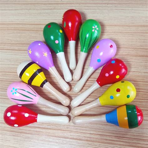 51012pcspack Cute Wooden Maraca Rattles Musical Instrument Baby